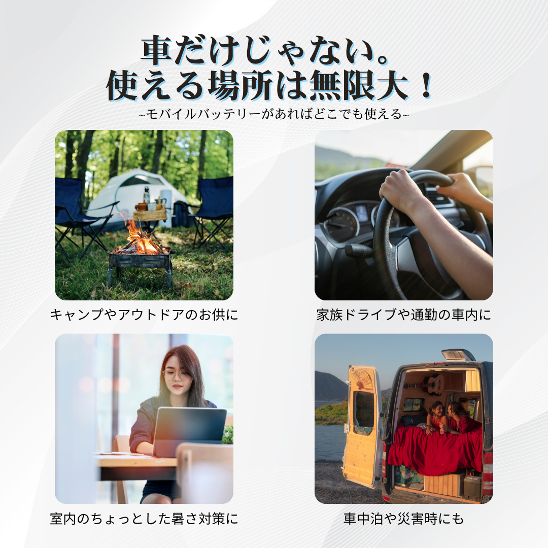 AirTwin360™ 車載用USB充電式360°デュアル冷却ファン